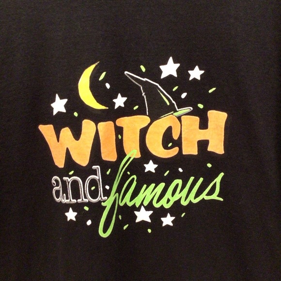 Womens Black Halloween Graphic Print “Witch And Famous” Long Sleeve Tee Size L - Picture 2 of 9